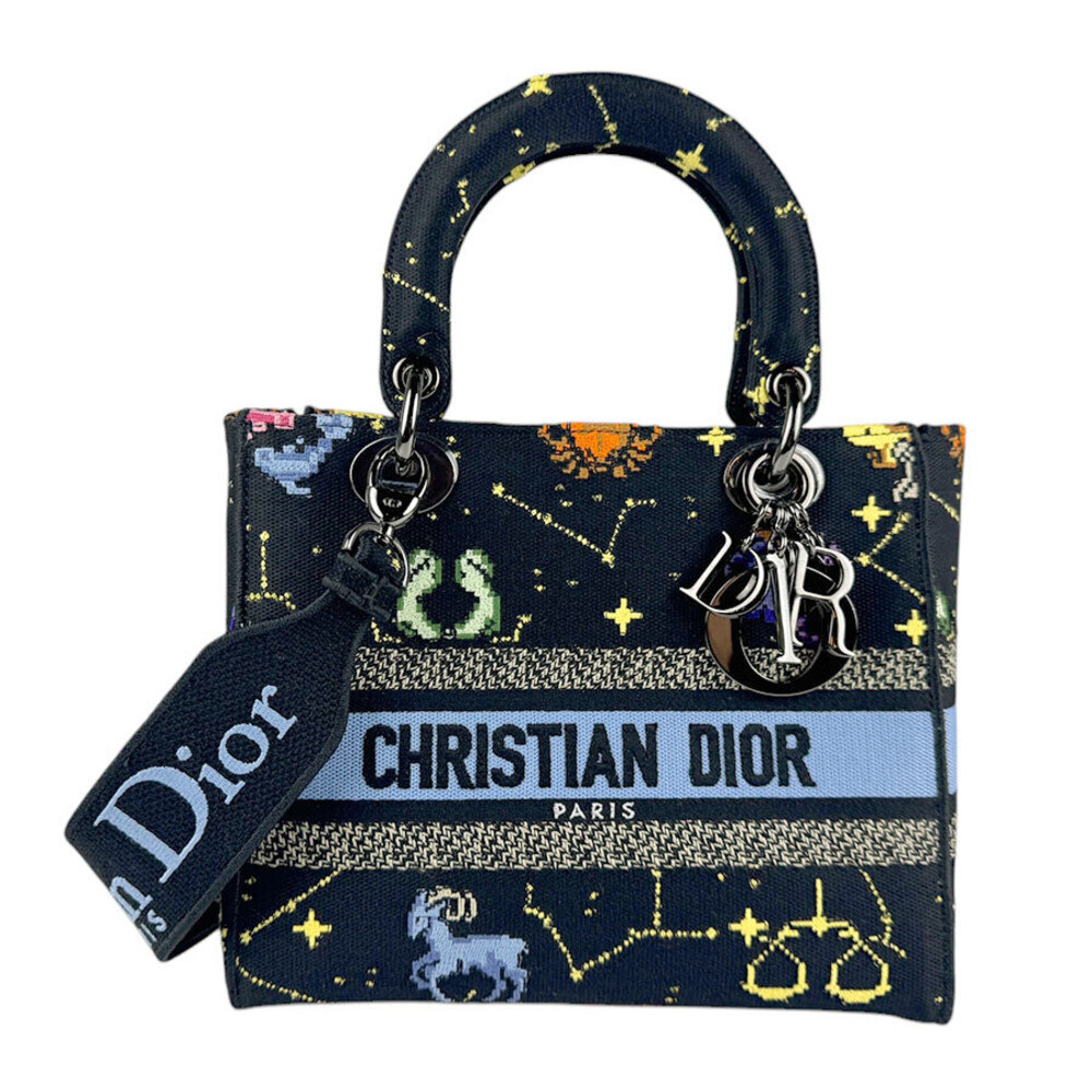 Christian Dior Lady Delight Shoulder Bag Handbag Canvas Black Multicolor